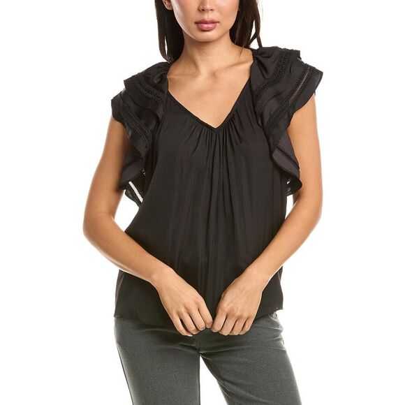 T Tahari Tops - T Tahari Womens Flutter Sleeve Airflow Blouse, Black